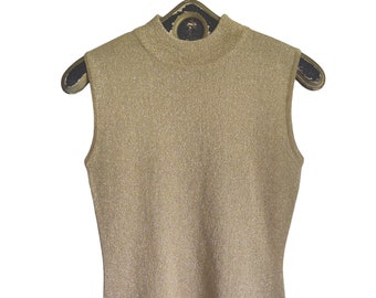 Vintage Y2K United Colors of Benetton Metallic Gold Acrylic Mock Neck Knit Top S