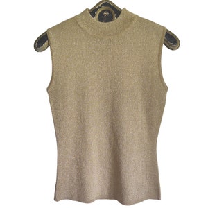 Vintage Y2K United Colors of Benetton Metallic Gold Acrylic Mock Neck Knit Top S
