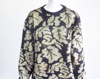 Vintage 80s Karen Scott Gold Metallic GLAM Jumper TUNIC Knit Sweater M Italy