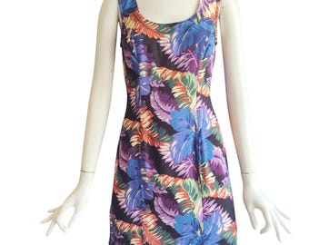Vintage 90s RAMPAGE Tropical Print Mini Shift Sun Dress Siren Summer Sz 3 XS
