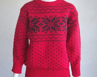 Vintage 80s BRAVO! Intarsia Zig Zag Snowflake Crew Neck Acrylic Ski Sweater S
