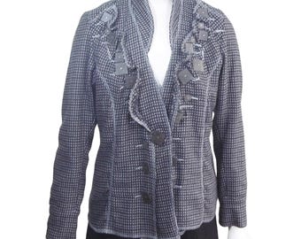 Y2K Dick & Jayne Boho Art to Wear Big Button Ruffle Check Blazer Jacket S NWT