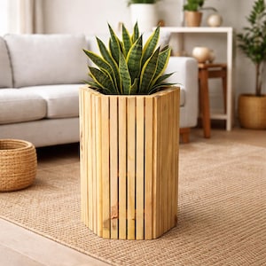 Handmade Tall Wooden Flower Planter | Indoor/Outdoor Plant Pot | Modern Minimalist Decor