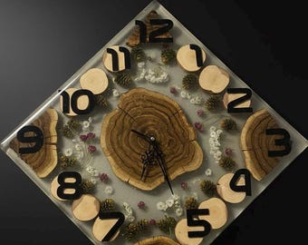 Unique Epoxy Resin Clock with Real Flowers – Handmade Design Wall Art