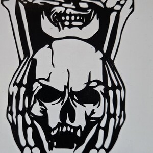Autocollant Tête de Mort Vinyle, Décalcomanie Fait au Québec, Ne Voit Rien Ne Dit Rien N'entend Rien, Stickers Skull