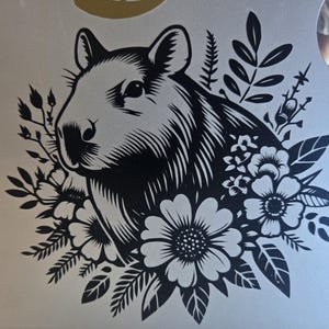 Capybara Autocollant Fleuri - Adorable Capybara Sticker for Nature Lovers, Cute Animal Decal, Floral Design, Perfect for Laptops & Notebooks