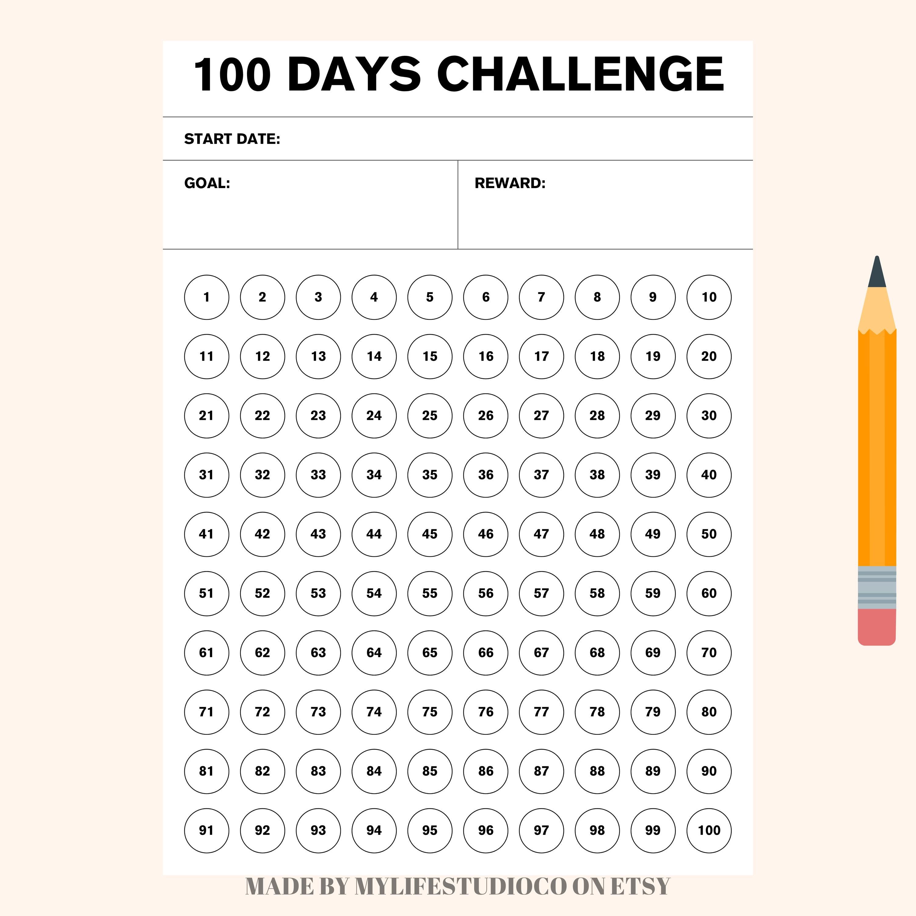 100 Days Challenge Tracker | Printable Goal Planner | Habit Tracker ...