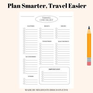 Printable Travel Checklist | Vacation Packing List | Trip Planner | Travel Essentials | PDF Template | Instant Download