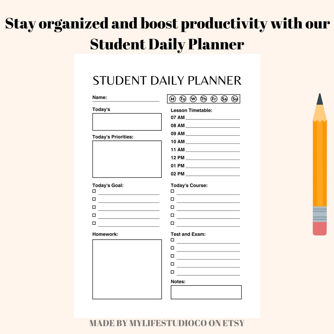 Student Daily Planner, Study Organizer, Time Management, Homework ...
