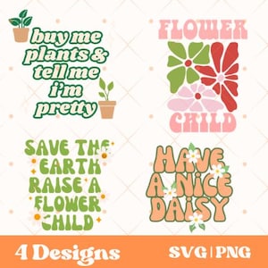 Retro Flower SVG Bundle, Flowers Svg, Spring, Flowers Designs for Shirts, Flower Bundle Svg, Flower Cut Files, Cricut, Png, Svg