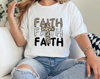 Tro Kors Sublimering PNG, Leopardtryck Kristen PNG, Trobaserad T-shirt Design, Inspirerande Religiös Skrift PNG, Digital Nedladdning