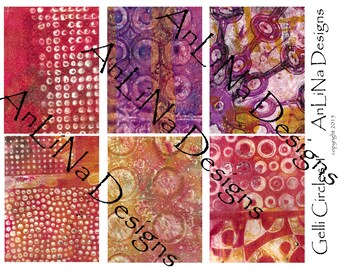 Gelli Circles Printable Art Journal Cards, 3x4, Digital Download