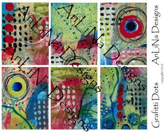 Grafitti Dots Printable Art Journal Cards, 3x4, Digital Download