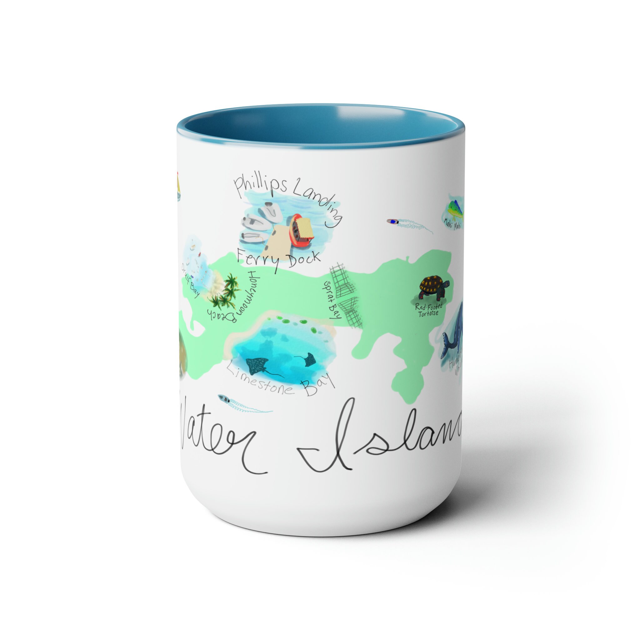 Teamap Mug Illustrated Water Island Map Two-tone Coffee Mug, 15oz - Etsy