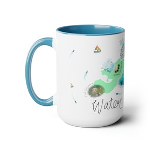 Caneca de café em dois tons com mapa ilustrado da ilha da água, 15 onças