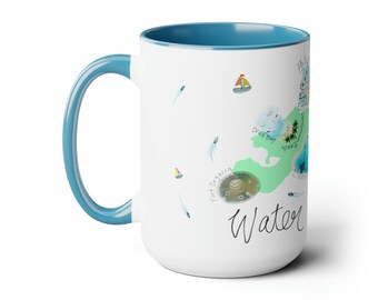 Illustrated Water Island Map Two-Tone Coffee Mug, 15oz