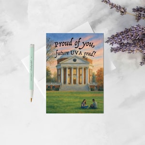 Tarjeta de aceptación de la UVA: Orgullosos de ti, futuro graduado de la UVA. Rotonda de acuarela. Regalo de felicitación para estudiantes de último año de secundaria.