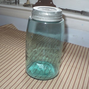 Vintage Mason Quart Canning Jar with Bubbles in Glass Marked with 6 Dots on Bottom