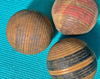 Lot of 3 Vintage Wood Croquet Balls 3.25" Diameter