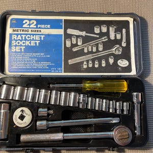 Vintage K-Mart Socket Wrench Set Metric 22 Piece Set Blue Metal Case