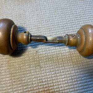 Vintage Set of Brass Door Knobs & Shaft 1-3/4 Inch Diameter