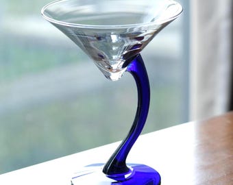 Vintages Libbey Martini-Glas, Weinglas, Kobalt-Blau-Wirbelstiel, Retro Stemware Barware