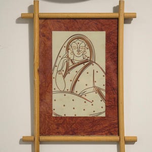 ヴィンテージエジプトパピルス絵画アート、壁掛け、木製フレーム