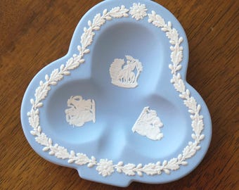 Vintage Wedgwood Ash Blue Jasperware Ceramic Ashtray / Ring Dish / Small Jewelry Tray, Made in England, Collectible Plate, Greek Mythology
