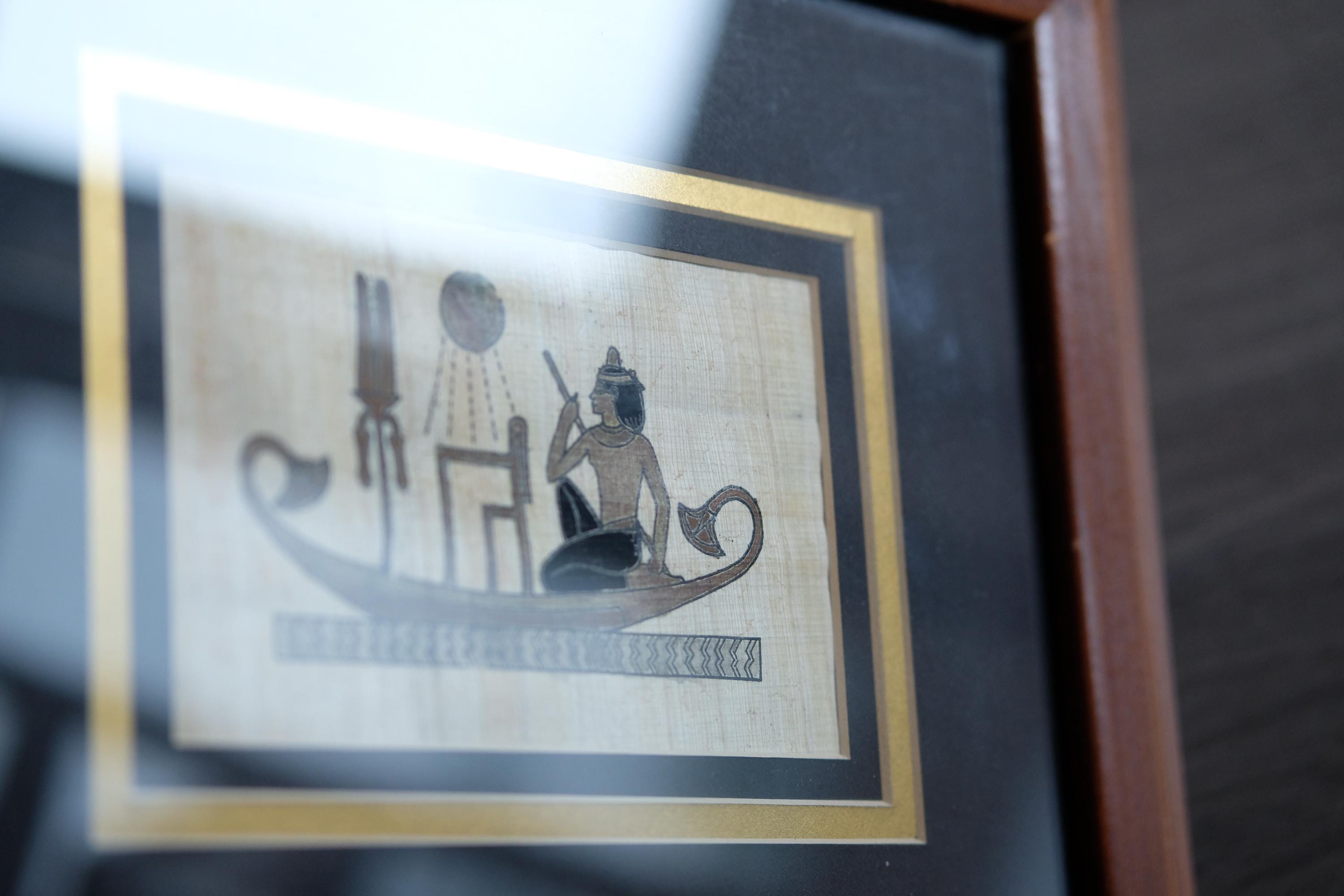 ヴィンテージエジプトパピルス絵画アート、壁掛け、木製フレーム