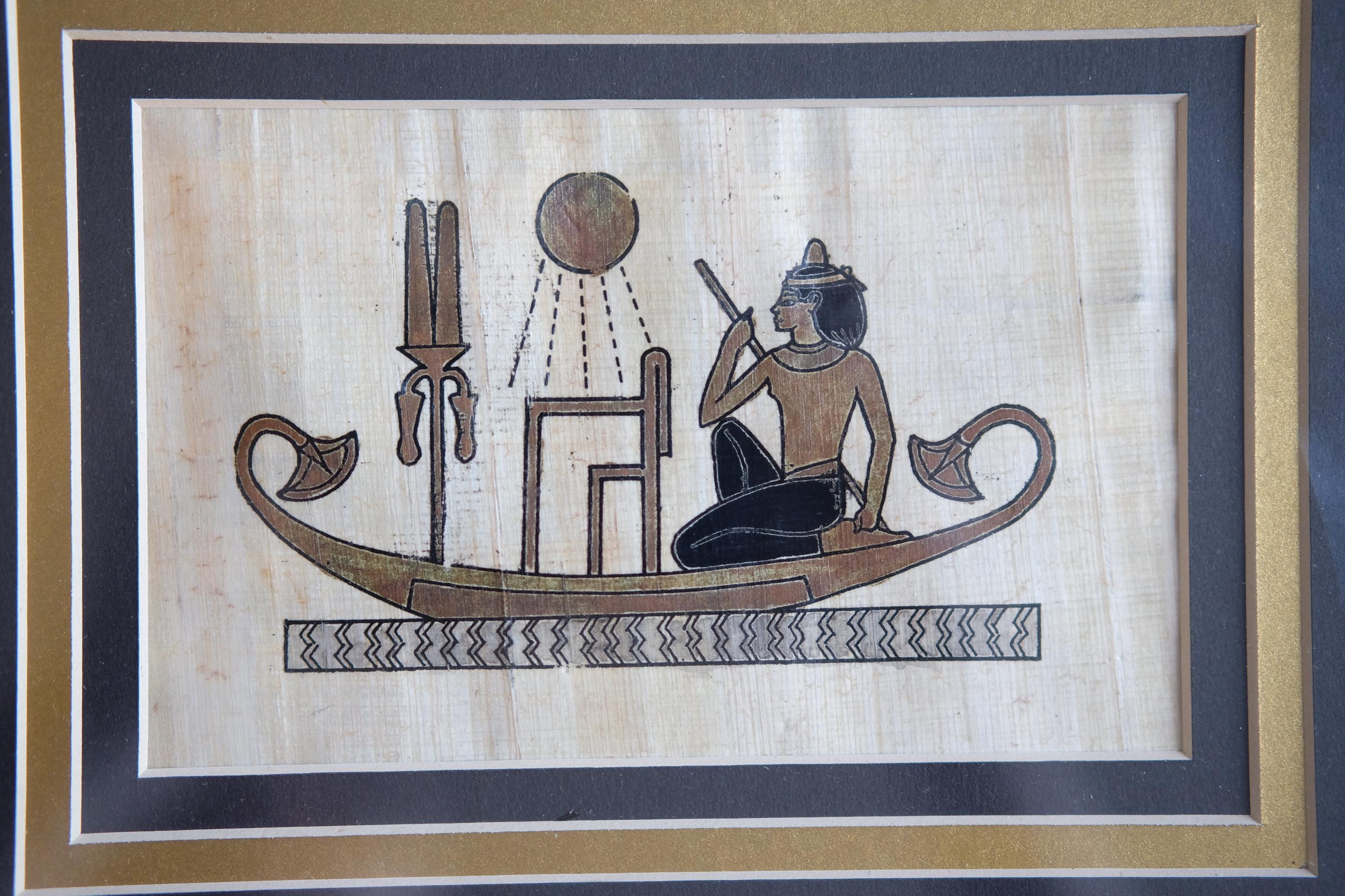 ヴィンテージエジプトパピルス絵画アート、壁掛け、木製フレーム