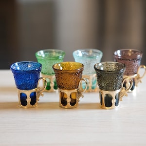 Vintage Shot Glasses Wine Glasses with Detachable Metal Handles Set of 6, Cobalt Blue Amber Grey Green Purple