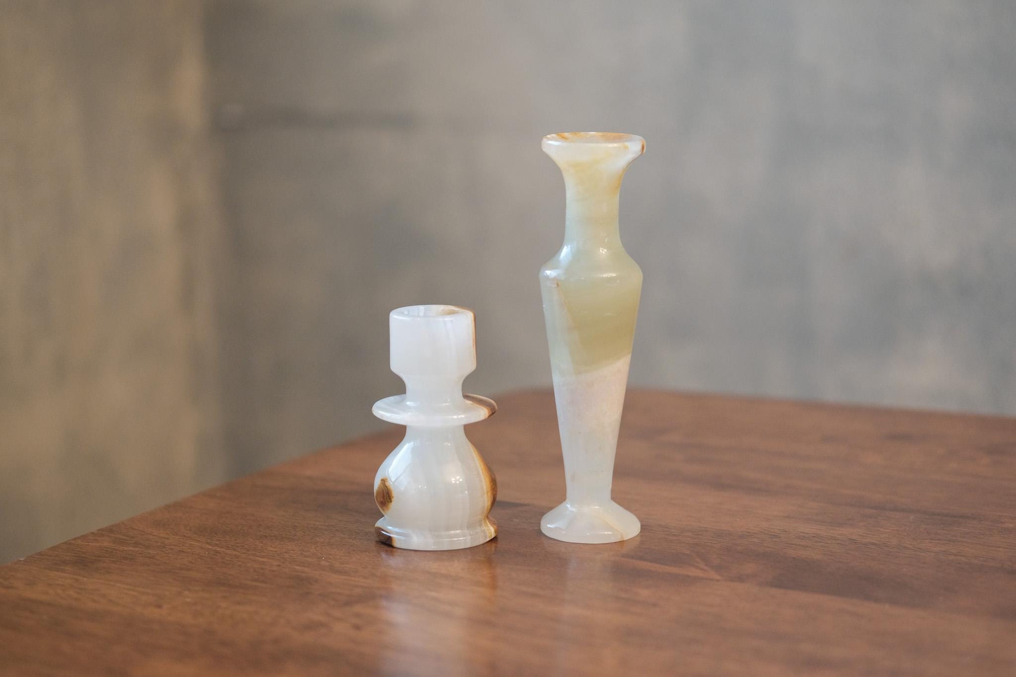 ヴィンテージ オニキス 大理石 ストーン ホワイト キャンドルホルダー