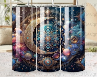 Boho Tumbler Wrap PNG, Celestial 20oz Skinny Sublimation Digital Download Design