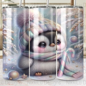 Cute Penguin Tumbler Wrap, Winter Penguin Tumbler Wrap Digital PNG File, 20 oz Skinny Tumbler Sublimation Designs, Digital Download