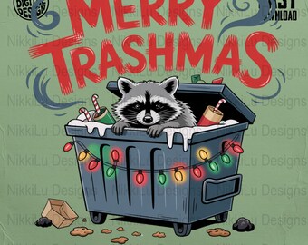 Merry Trashmas PNG, Funny Racoon Christmas T-Shirt Sublimation Design Digital Download