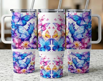 Butterfly Floral Tumbler Wrap, 40oz Tumbler Sublimation Design Digital Download