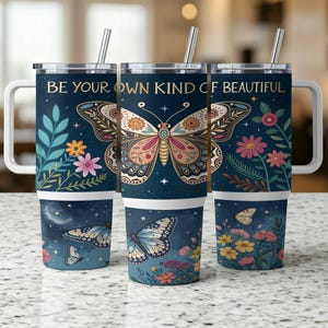 Butterfly Tumbler Wrap: Motivational Quote 40oz Sublimation Design (Digital Download PNG)