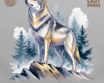 Lobo PNG, diseño de sublimación de camiseta de vida silvestre, descarga digital, regalo para él