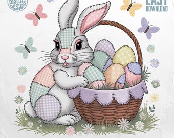 Conejo de Pascua de patchwork PNG, diseño para sublimación de camisetas (digital)