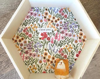 Happy Decor - Carved Wood Cat Shelf or Wall Display - Custom Message - Gift for Birthday, Get Well, Congratulations - Wall Decor - Floral