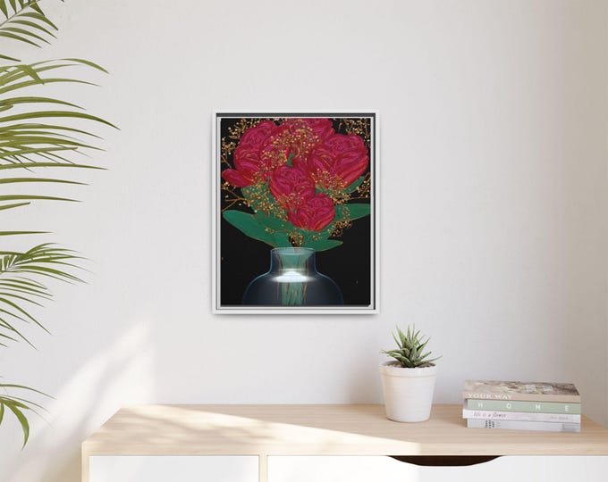 Canvas Art, Red Rose Vase Matte Canvas Print, Mother's Day Gift, Floral Wall Decor, Multi-color Framed Picture, Home Decoration