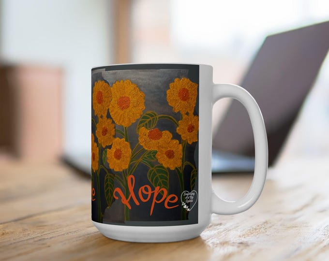 Hope Floral Ceramic Mug | Inspirational Coffee Cup, Gift for Her, Motivational Mug, Home Décor, Sunflower Design