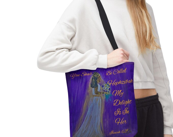 Hephzibah Inspirational Tote Bag, Elegant Wedding Gift, Bible Verse Tote, Bride Accessories, Unique Keepsake Bag, Special Gift, Birthday