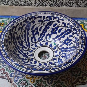 Sink Hand-painted Washbasin, Ceramic Sink for Bathroom & Kitchen, Handmade Pretty Moroccan