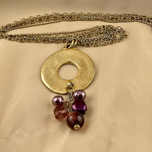 Vintage Coldwater Creek Double Strand Goldtone Pendant Necklace with Pearl and Glass Beads 35”