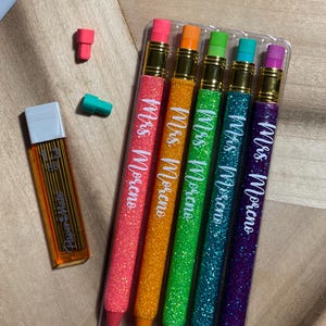 Custom Personalized Glitter Mechanical Pencil Set, Mechanical Pencils, Glitter Pencils, Teacher Gifts, student gift, papermate pencil