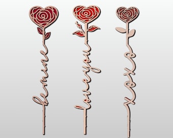 Paquete SVG de 3 rosas / Flores rosas Svg / Te amo Svg / Sé mío Svg / XO XO Svg / Día de San Valentín Svg / Archivos cortados con láser / Regalos de aniversario /