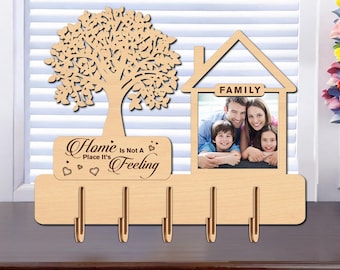 Paquete de llaveros de casa en capas cortados con láser / Llavero colgante de casa / Decoración del hogar / Colgador de llavero de pared / Llavero SVG /