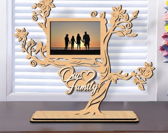 Paquete de marcos de fotos de árbol genealógico cortados con láser en formato SVG con soporte, grosores de 3 mm y 4 mm (descarga digital)