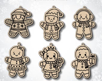 Paquete SVG de 20 adornos navideños de jengibre / Glowforge, archivo de corte láser Cricut / Adornos navideños, etiquetas para regalos (descarga digital)